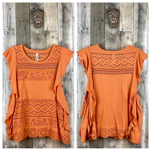 By Anthropologie Eyelet Embroidered Lace Top in Terracotta Size Extra Large. - Picture 10 of 14